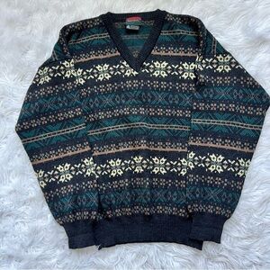 Vintage Robert Banks 100% Marino Wool Geometric Knit Sweater